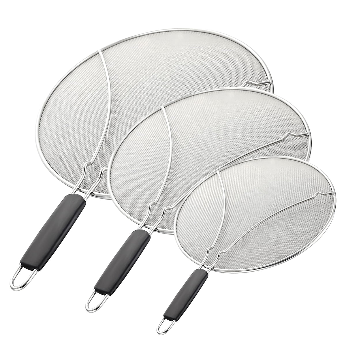 Three stainless-steel splatter screens for everyday stovetop cooking